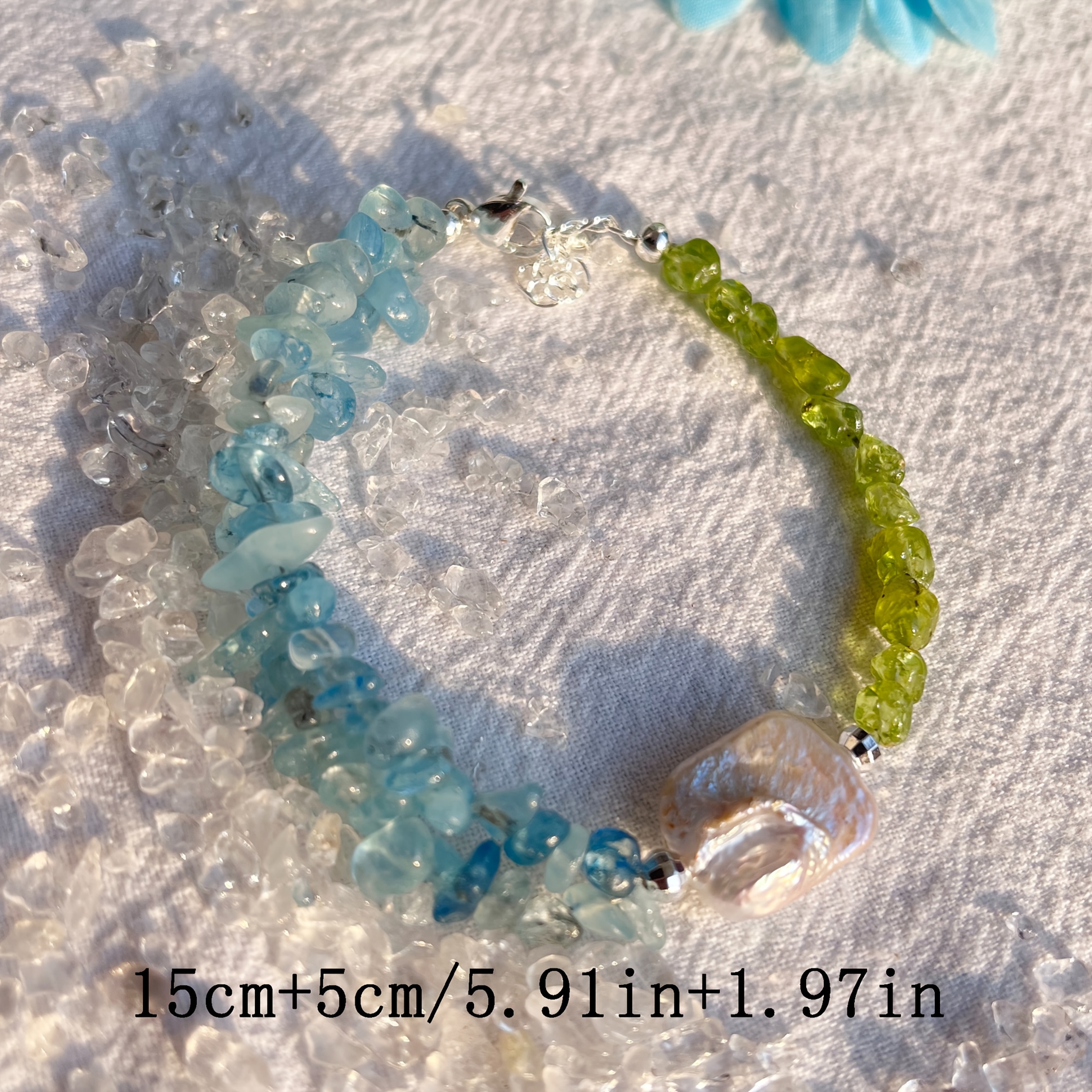 Peridot Aquamarine Freshwater Pearl Bracelet